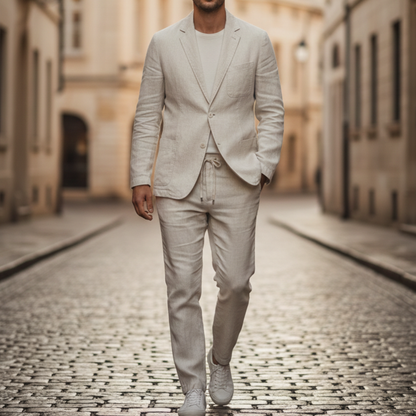 Linen Suit Set Two Piece Blazer and Pants Men