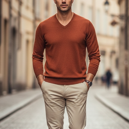 Pull col en V manches longues homme