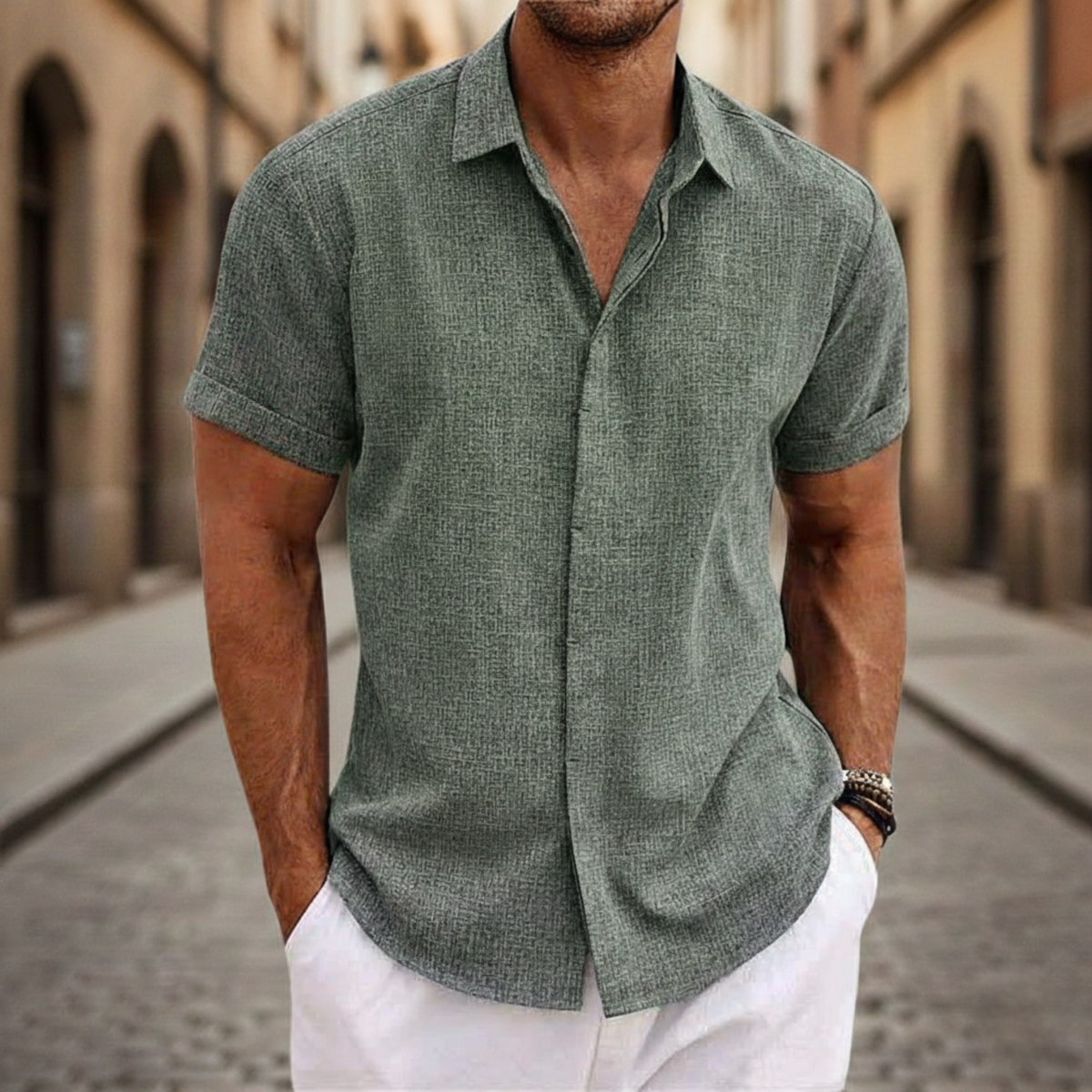 Men's Shirt with Short Sleeve Button Front