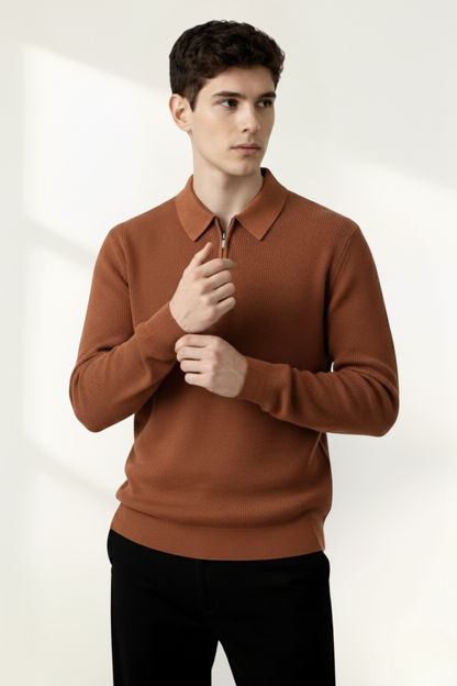 Pull polo pour homme à demi-fermeture éclair