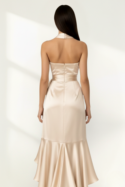Women’s Satin Halter Wrap Evening Dress
