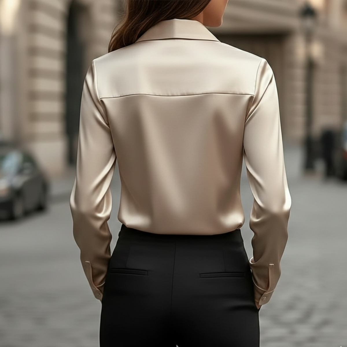 Womens blouse draped cowl neck long sleeve
