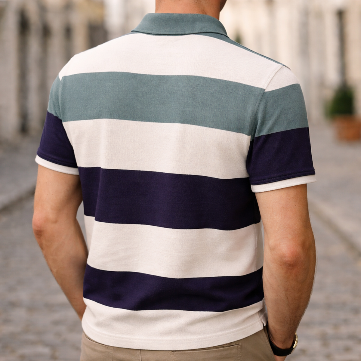 Polo Shirt Short Sleeve Striped Casual Men