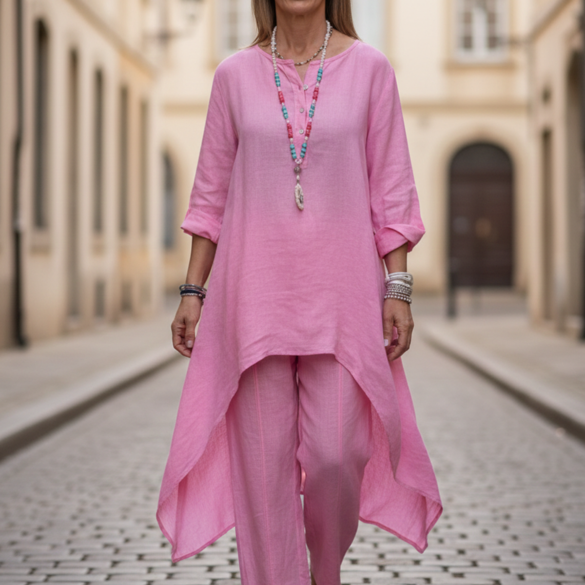 Women Set Loose Fit Long Sleeve Tunic Pants