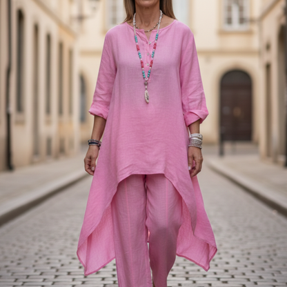 Women Set Loose Fit Long Sleeve Tunic Pants