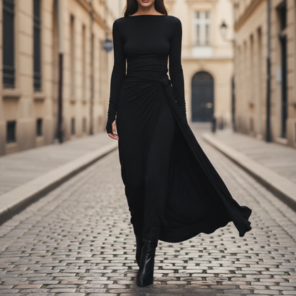 Midi Dress Side Knot Long Sleeve Full Length Women