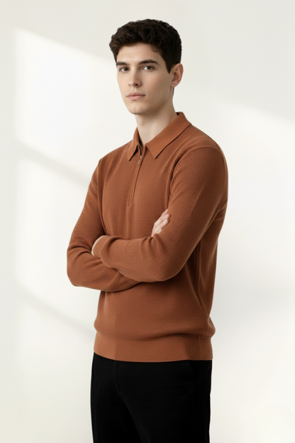 Pull polo pour homme à demi-fermeture éclair