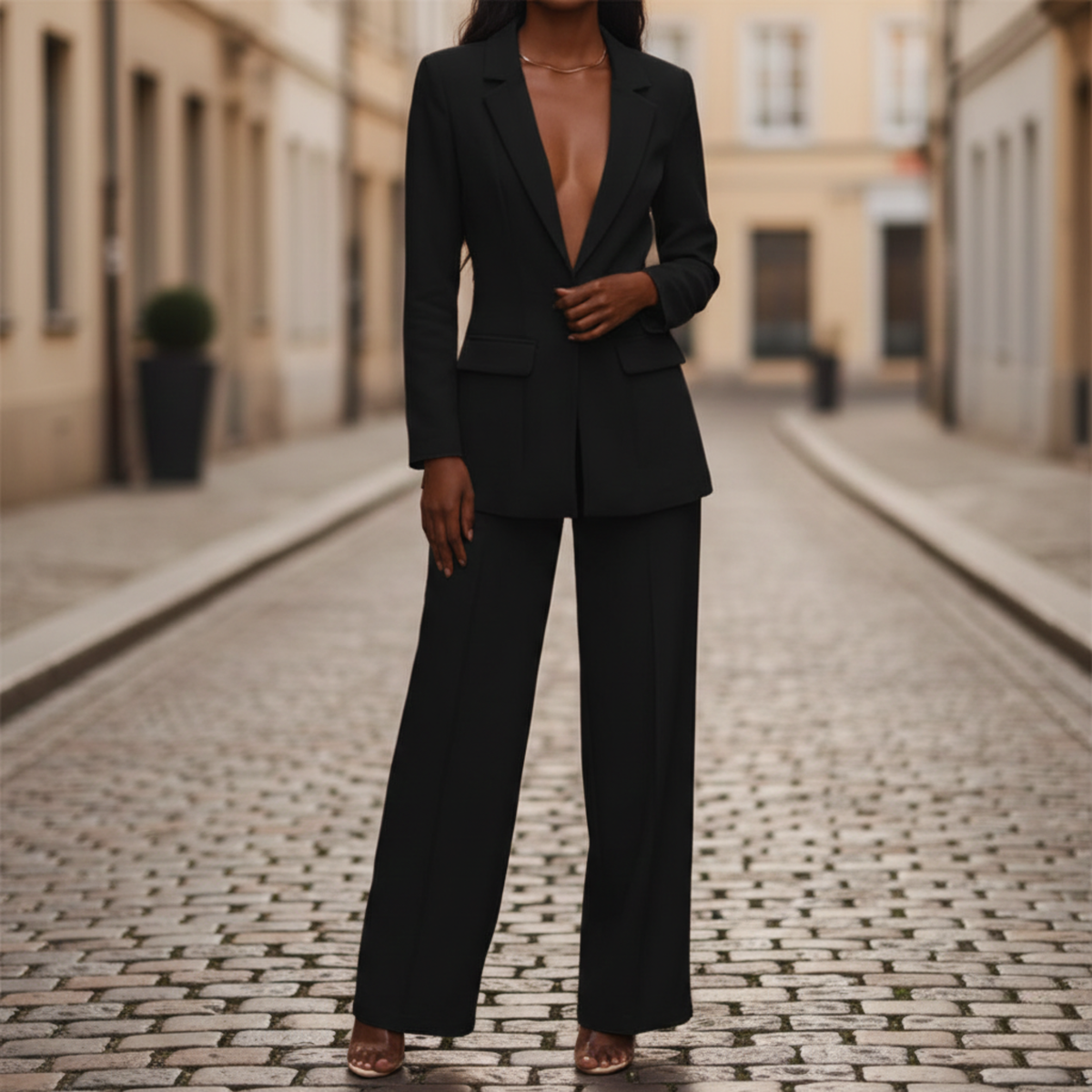 Pantsuit Blazer and Wide Leg Pants Women