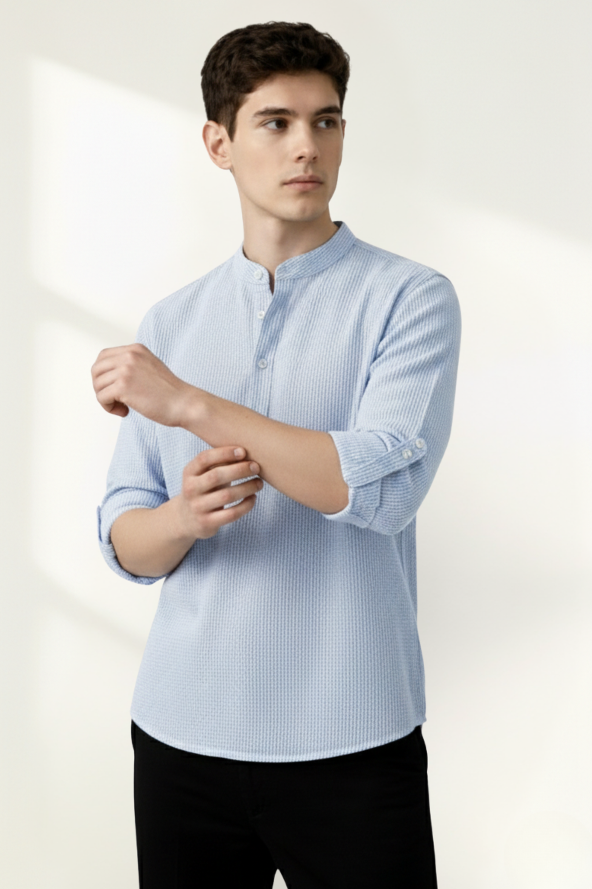 Camisa de manga larga tipo Henley para hombres