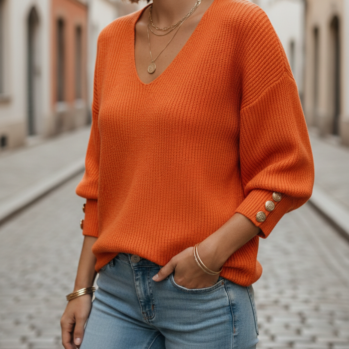 Knit Pullover V Neck Women Casual