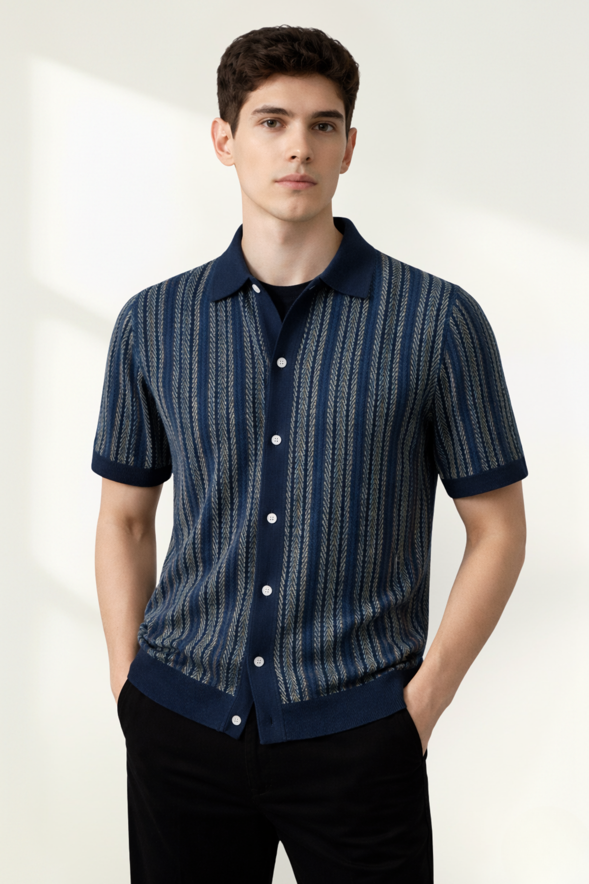 Men’s Knit Patterned Polo Shirt Short Sleeve