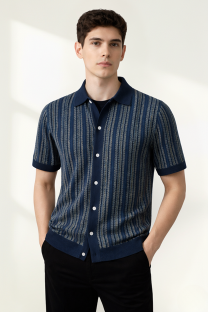 Men’s Knit Patterned Polo Shirt Short Sleeve