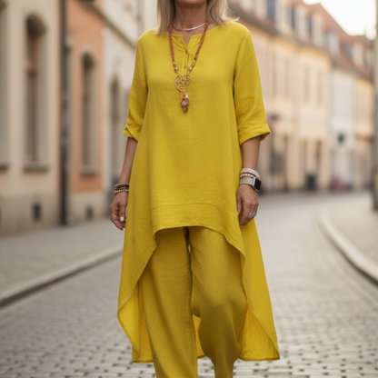 Women Set Loose Fit Long Sleeve Tunic Pants