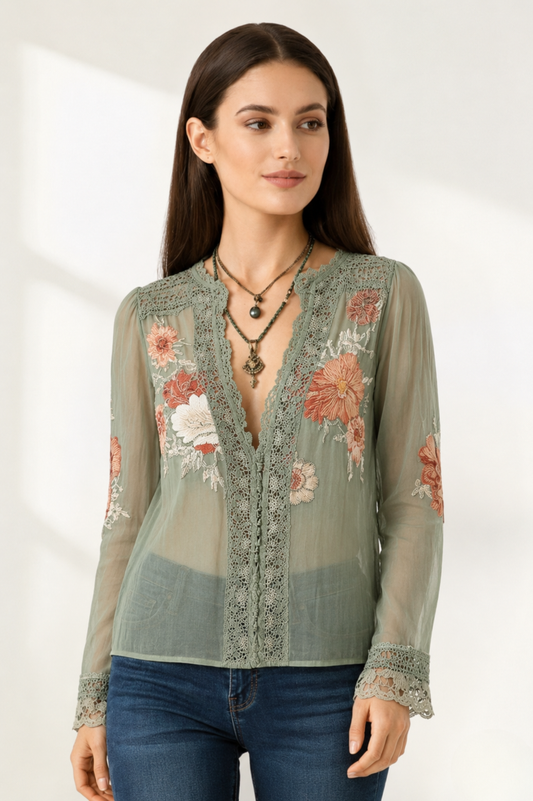 Women’s Chiffon Lace Floral Blouse