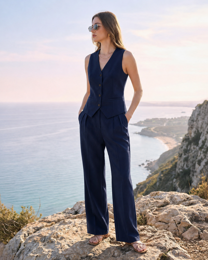 Ensemble féminin deux pièces débardeur et pantalon à jambes larges