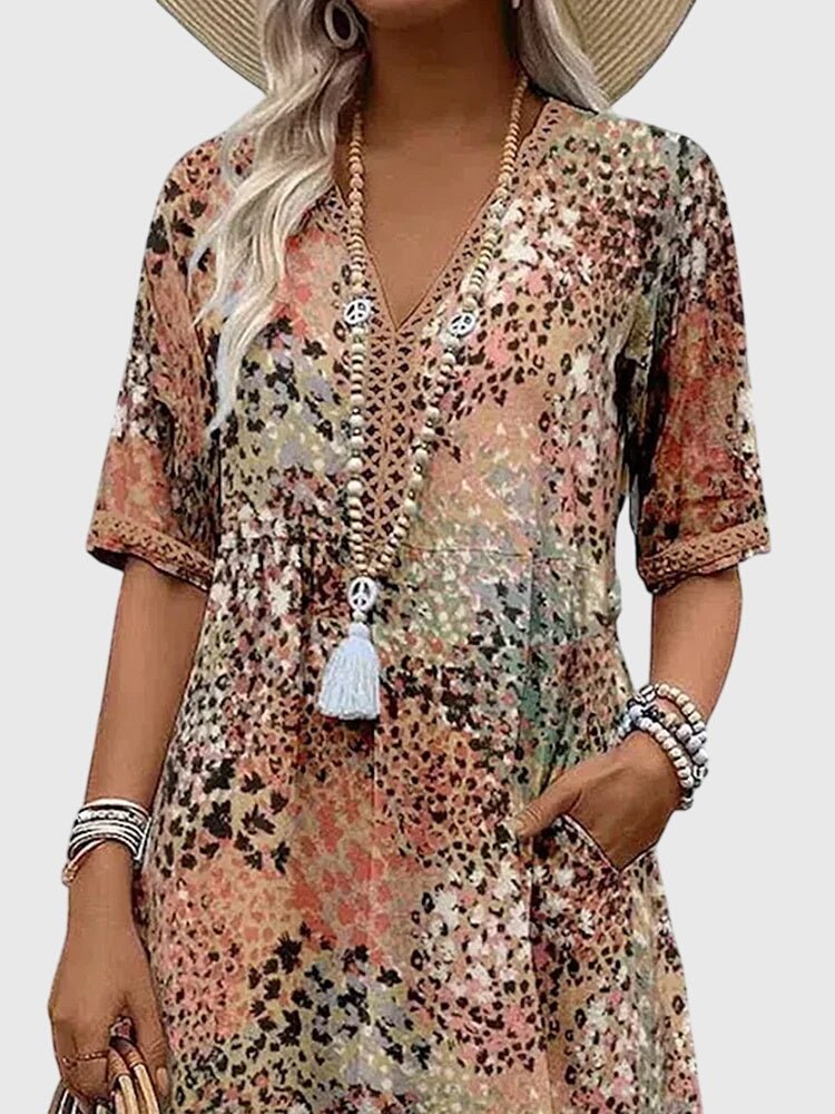 Ada | Women's Elegant Floral Midi Dress Close Up