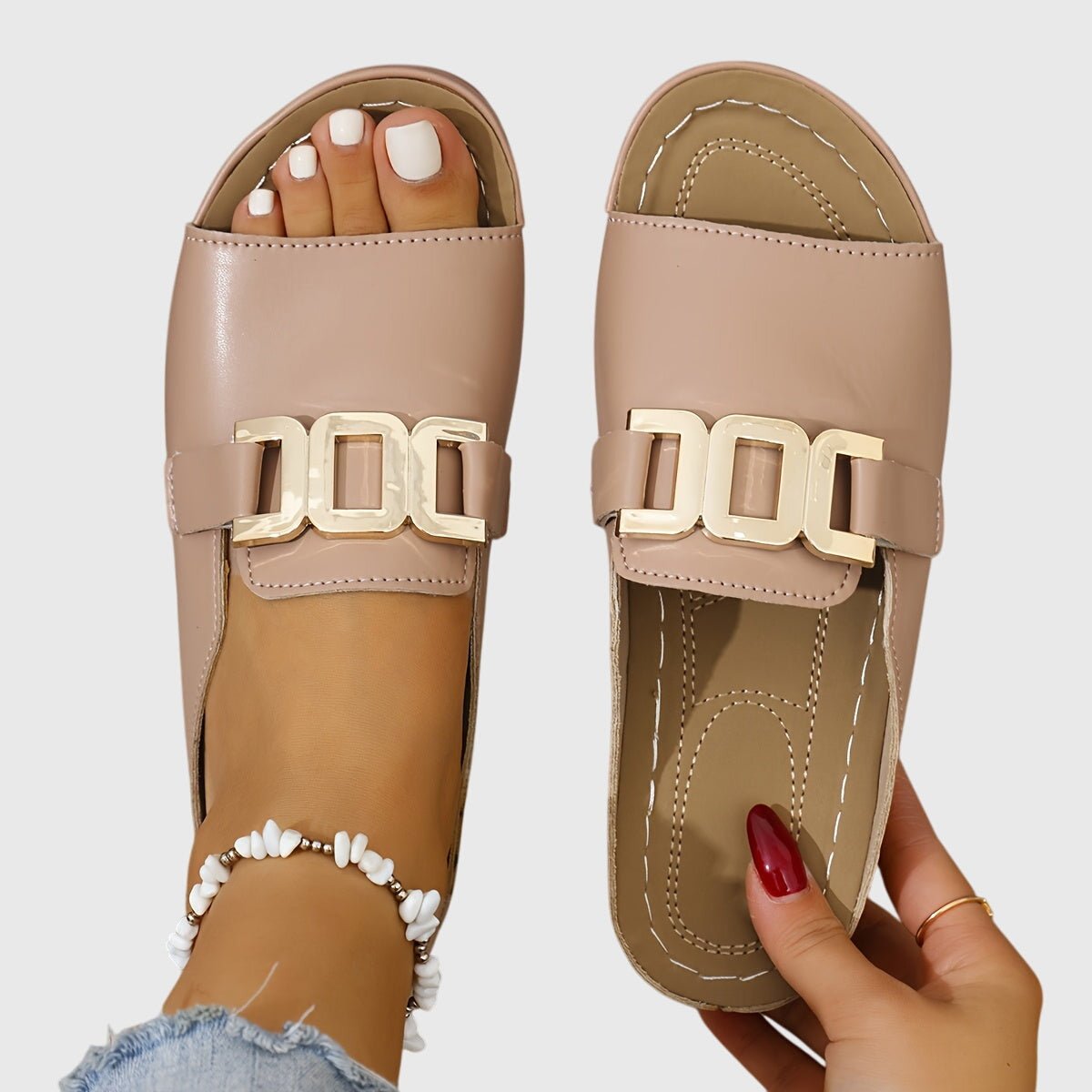 Aerine | Women's Comfy Buckle Gold Chain Sandals Back