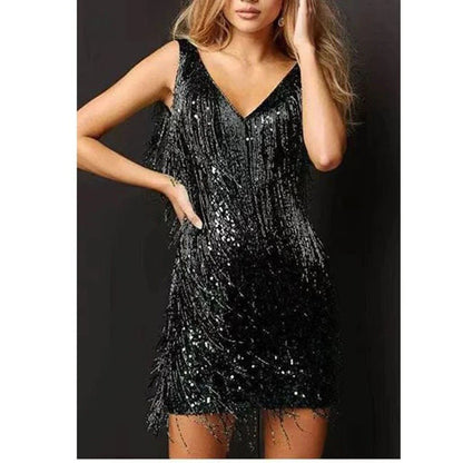 Amelianna | Women's Sequined Fringe Cocktail Dress Angle
