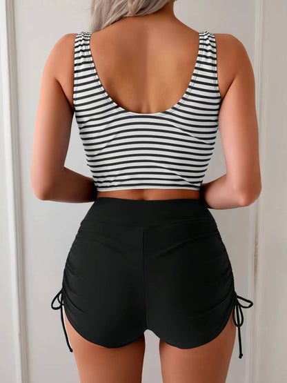 Aquarine | Women's Striped High Waisted Tankini Set Detail
