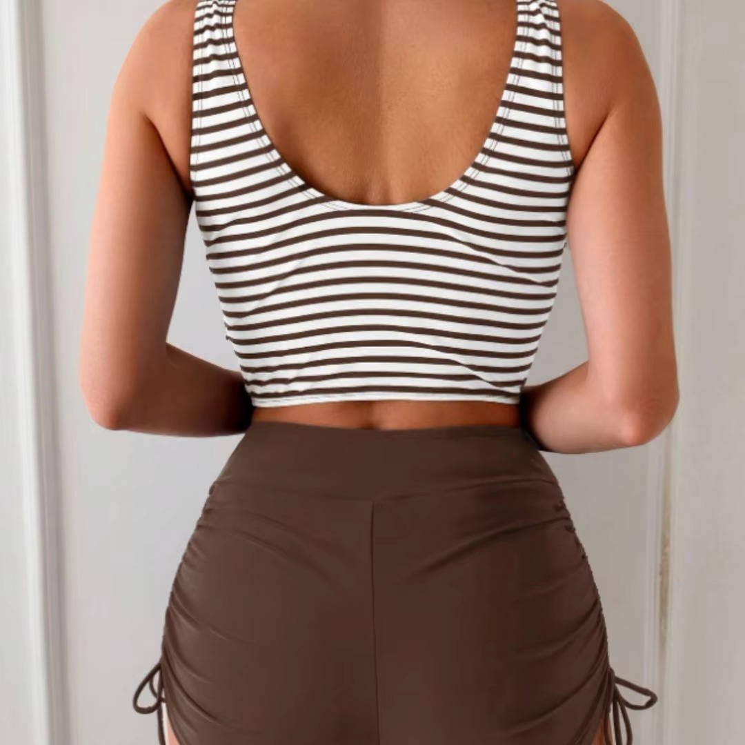 Aquarine | Women's Striped High Waisted Tankini Set View 11