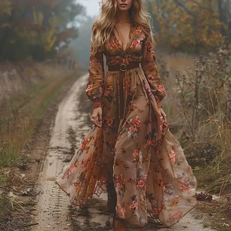 Arabella | Women's Floral Embroidered Fit Maxi Dress Detail