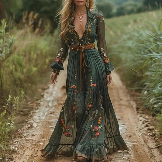 Arabella | Women's Floral Embroidered Fit Maxi Dress Hero