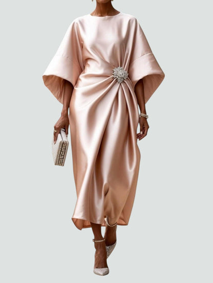 Aurelle | Women's Elegant Crystal Brooch Maxi Dress Back
