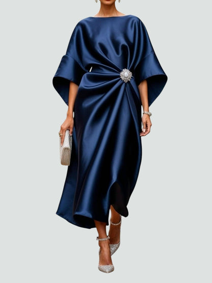 Aurelle | Women's Elegant Crystal Brooch Maxi Dress Hero