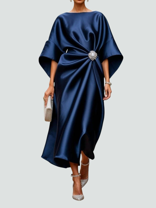 Aurelle | Women's Elegant Crystal Brooch Maxi Dress Hero