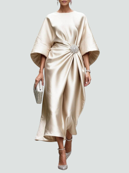 Aveline | Women's Elegant Crystal Brooch Maxi Dress Close Up