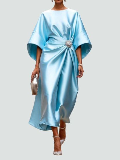 Aveline | Women's Elegant Crystal Brooch Maxi Dress Detail