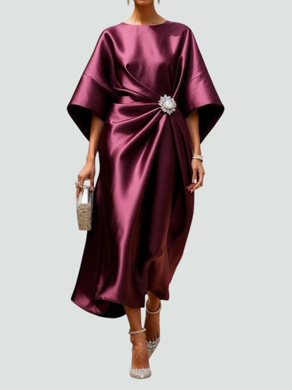 Aveline | Women's Elegant Crystal Brooch Maxi Dress Front