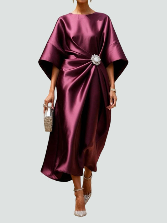 Aveline | Women's Elegant Crystal Brooch Maxi Dress Front
