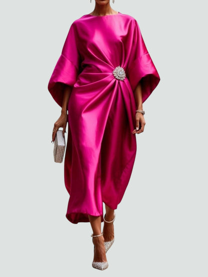 Aveline | Women's Elegant Crystal Brooch Maxi Dress Side