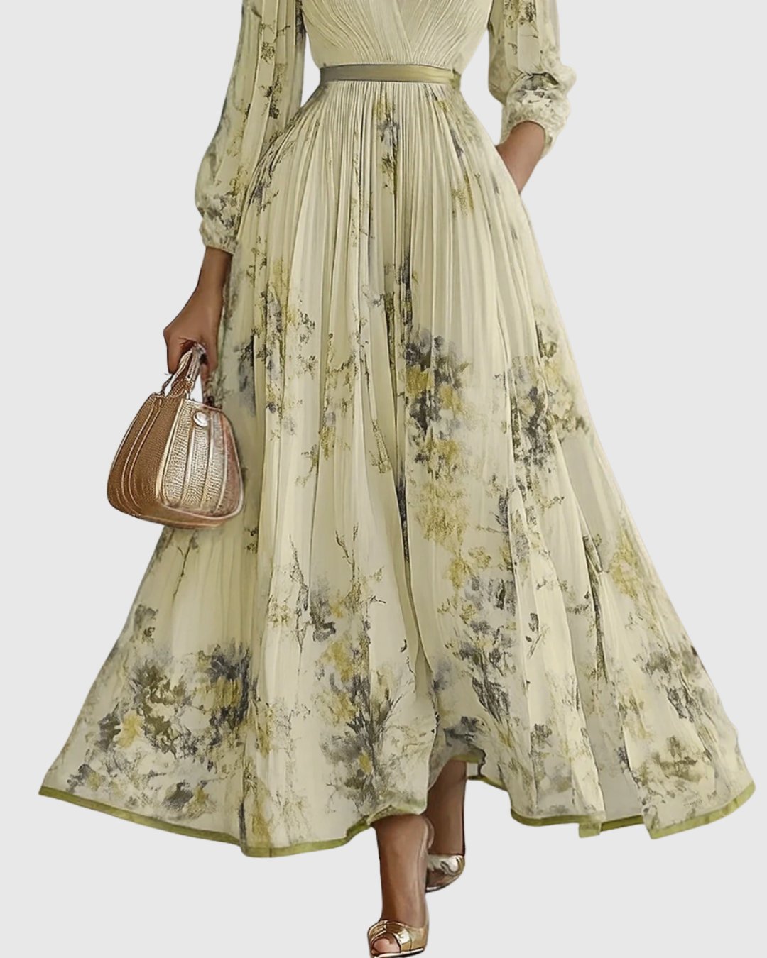 Aveline | Women's Elegant Pleated Maxi Dress Floral Alternate