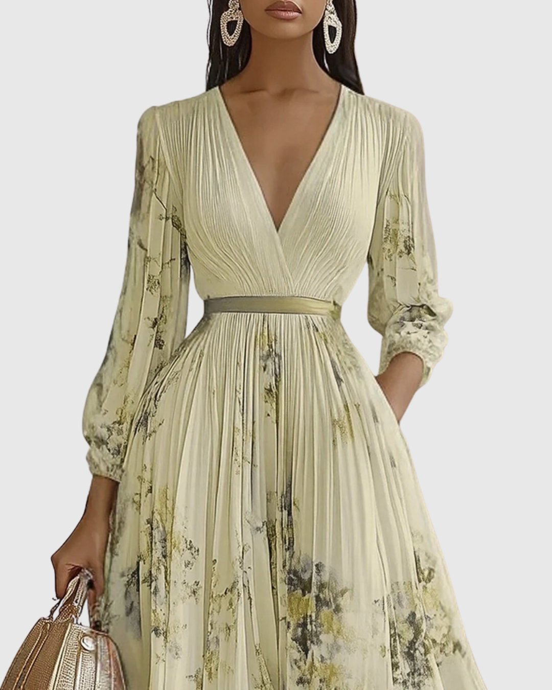 Aveline | Women's Elegant Pleated Maxi Dress Floral Full