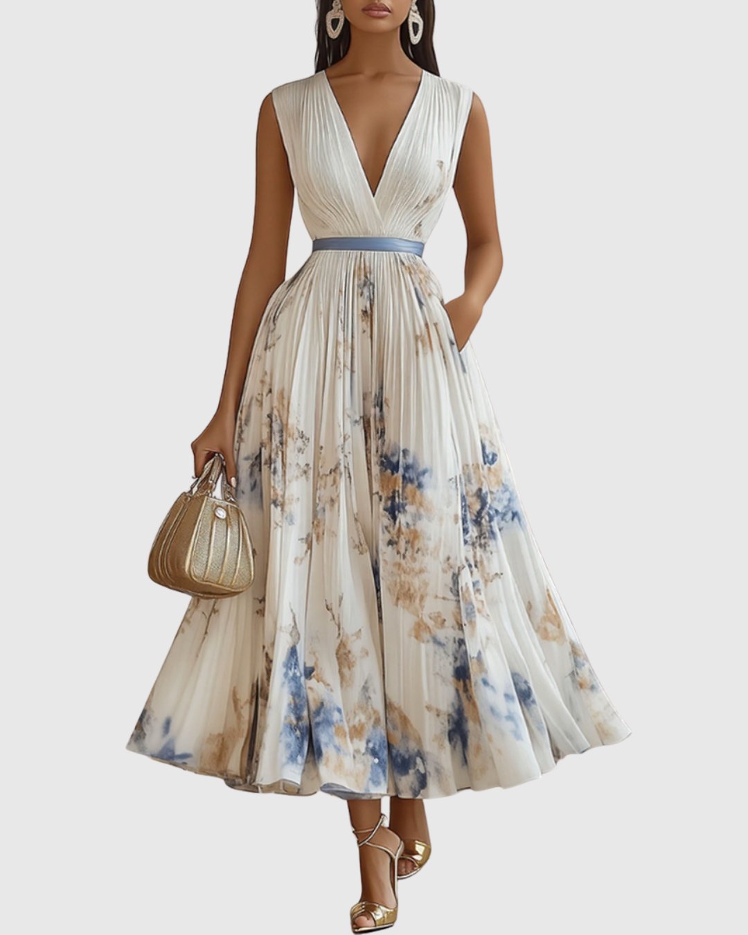Aveline | Women's Elegant Pleated Maxi Dress Floral Hero