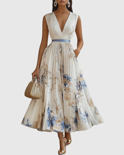 Aveline | Women's Elegant Pleated Maxi Dress Floral Hero