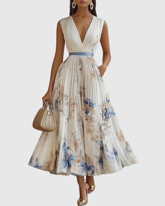 Aveline | Women's Elegant Pleated Maxi Dress Floral Hero