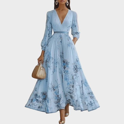 Aveline | Women's Elegant Pleated Maxi Dress Floral Side
