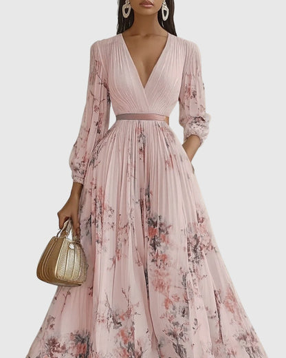 Aveline | Women's Elegant Pleated Maxi Dress Floral View 12