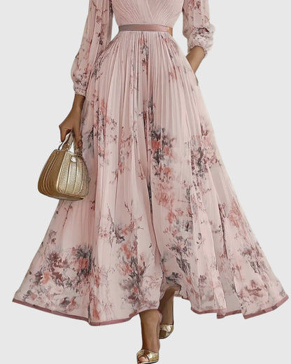 Aveline | Women's Elegant Pleated Maxi Dress Floral View 13