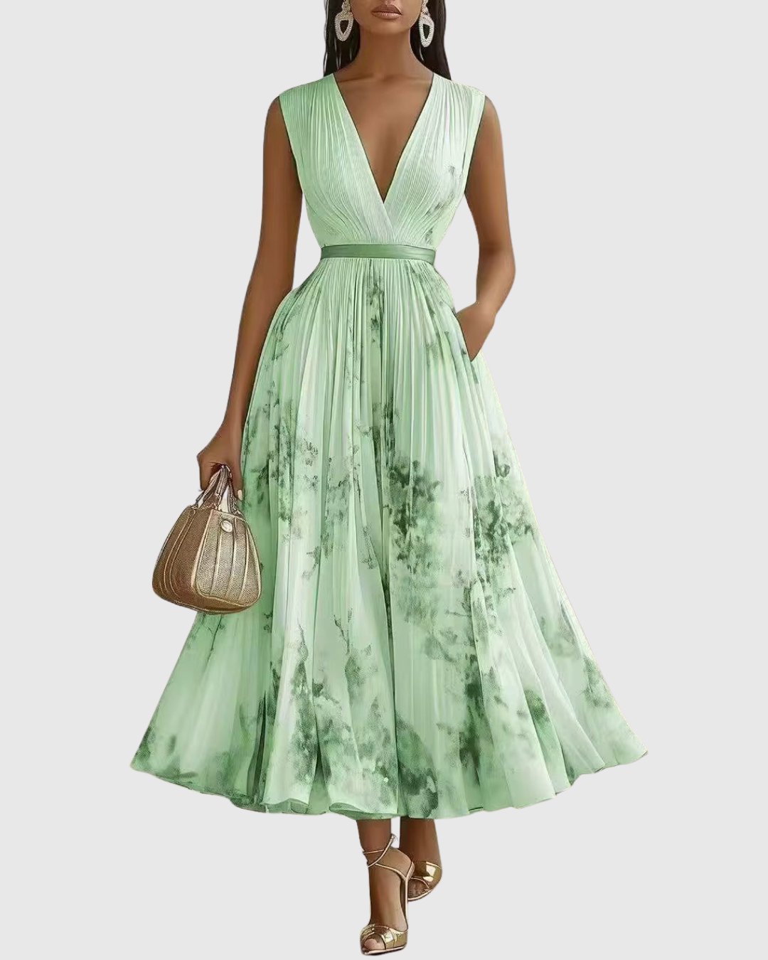 Aveline | Women's Elegant Pleated Maxi Dress Floral View 14