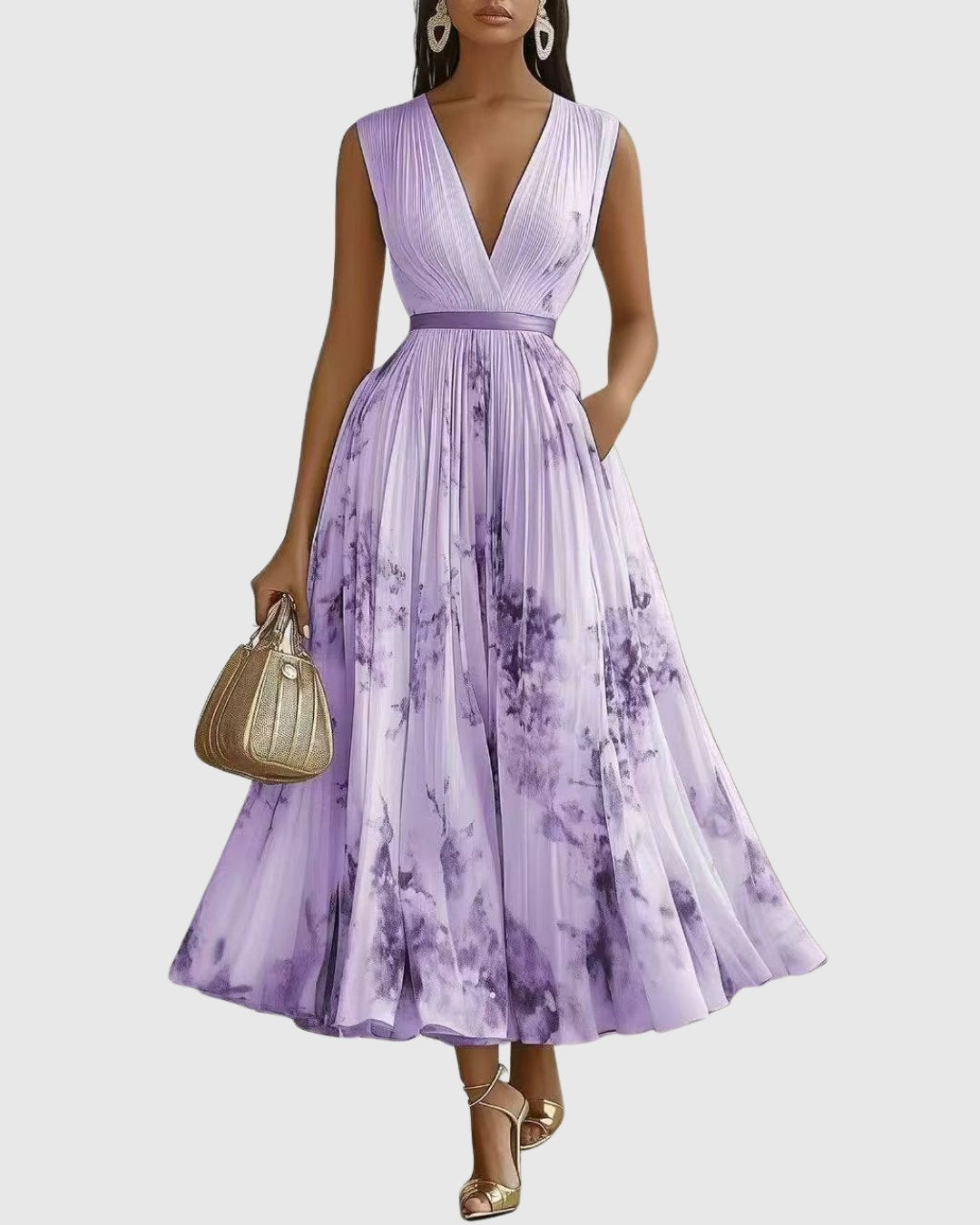Aveline | Women's Elegant Pleated Maxi Dress Floral View 15