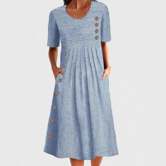 Aveline | Women's Striped Midi Dress Button-Front Hero