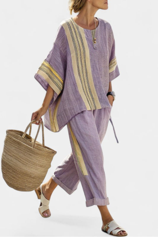 Avrille | Women's Striped Linen Two-Piece Set Boho Hero