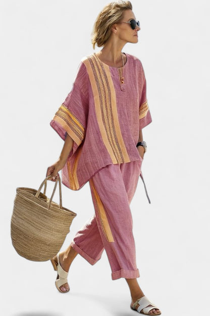 Avrille | Women's Striped Linen Two-Piece Set Boho Lifestyle