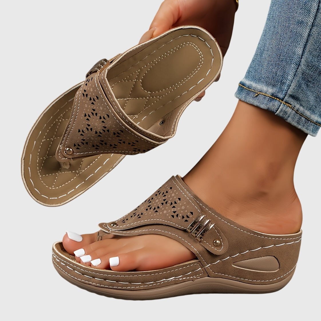 Briella | Women's Comfortable Laser-Cut Floral Sandals Angle