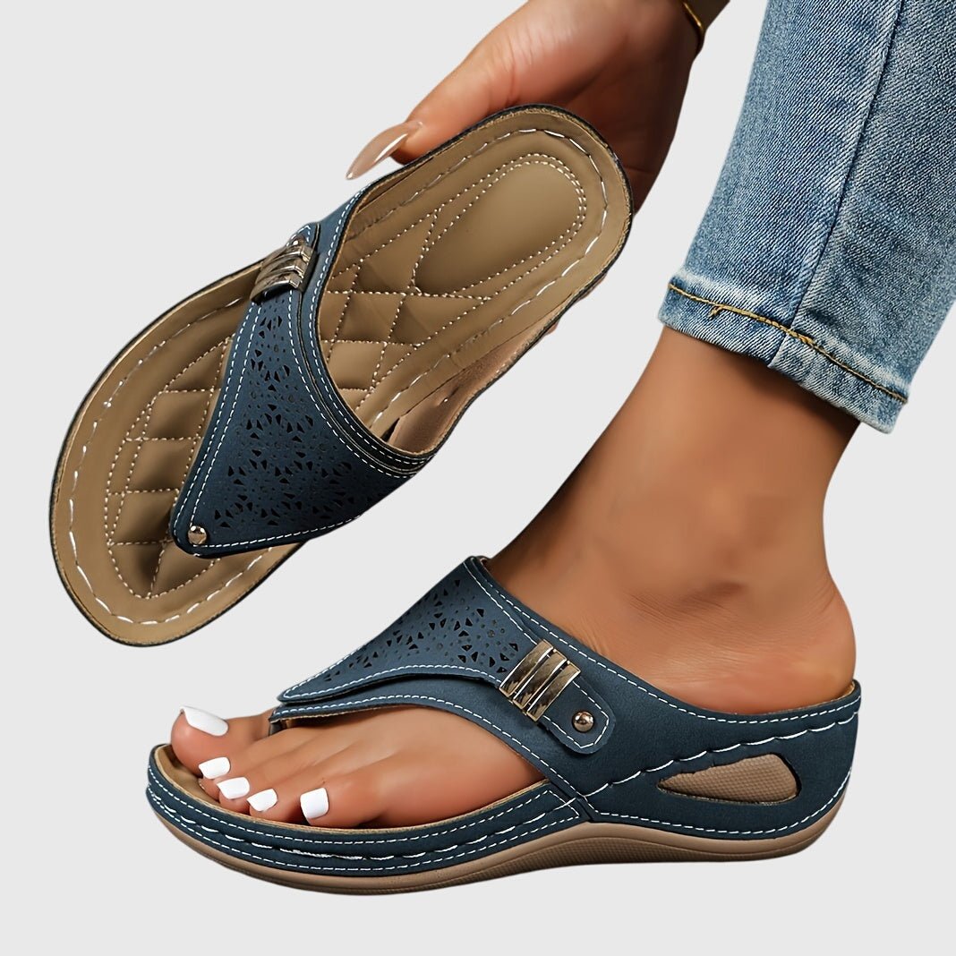 Briella | Women's Comfortable Laser-Cut Floral Sandals Close Up