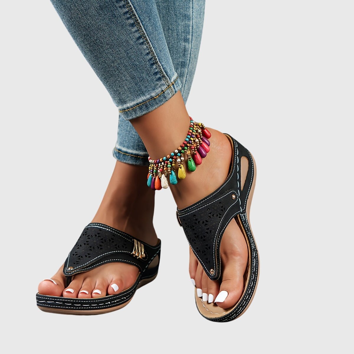 Briella | Women's Comfortable Laser-Cut Floral Sandals Full